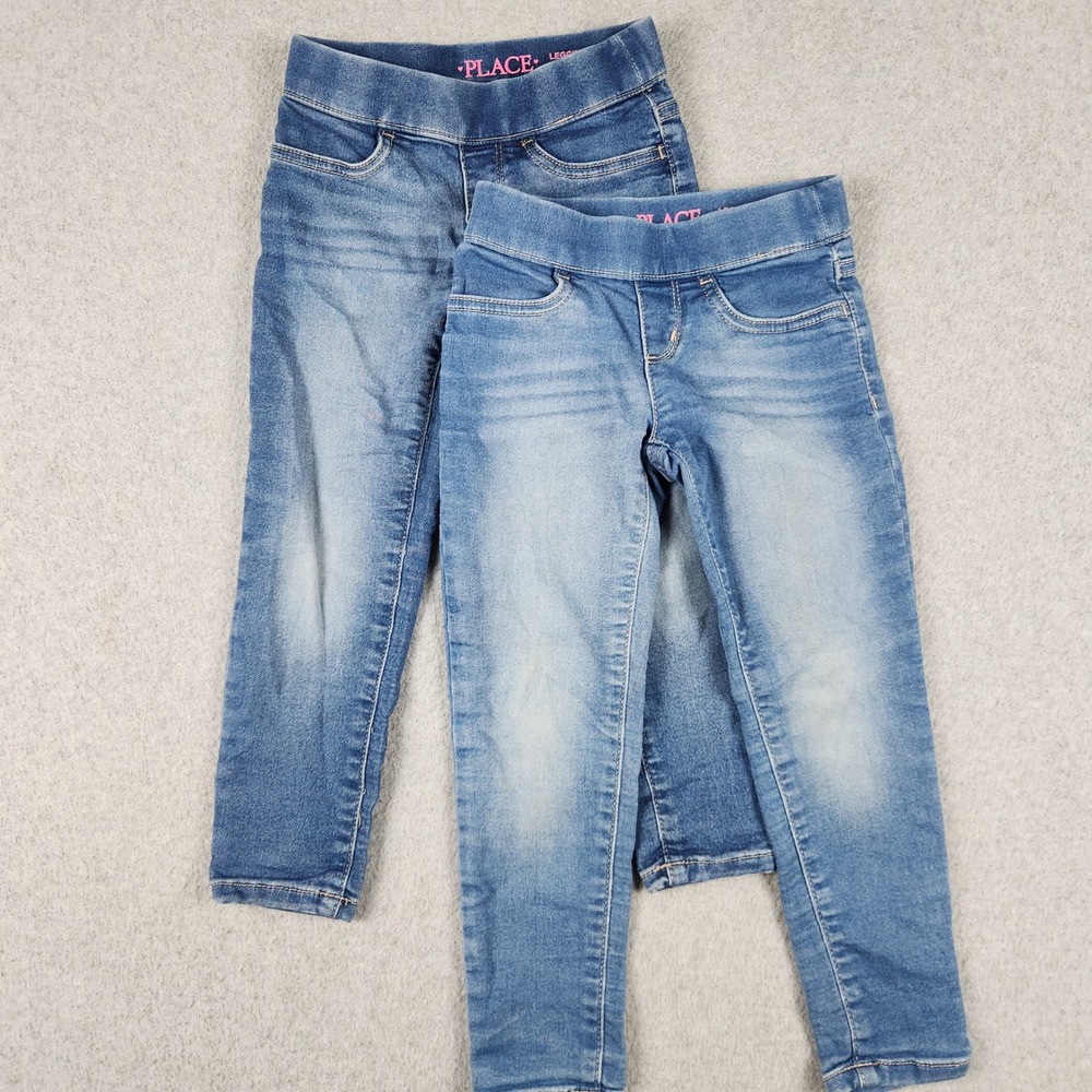 The Children's Place Legging Jeans Girls 4 Blue Tapered Elastic Waist Lot of 2